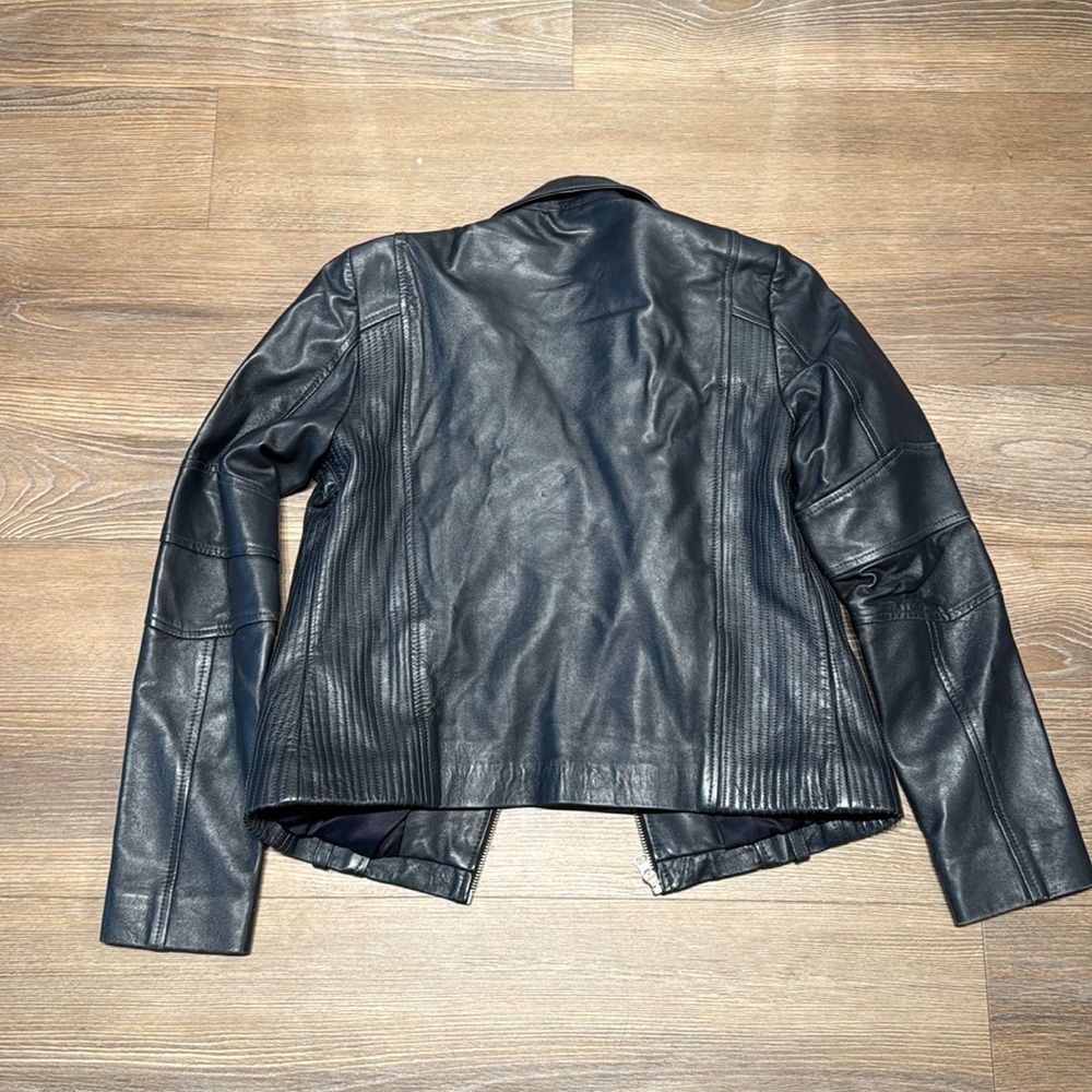 Blue leather Moto jacket - Picture 5 of 5